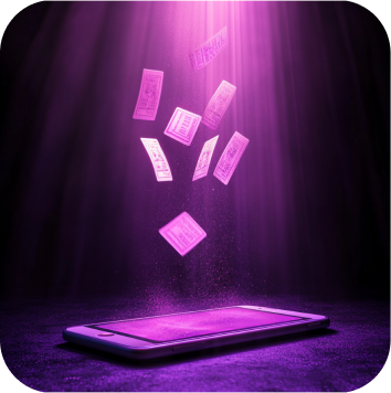Purple glowing ticket animation